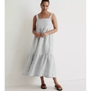 Madewell Cicely Tiered‎ Midi Maxi Dress Patchwork Blue White Size 4 Seersucker